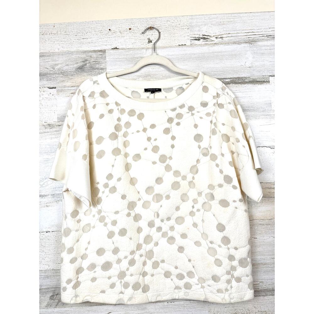 Lafayette 148 New York Womens L White Mesh Dot Short Sleeve Trendy Sweatshirt